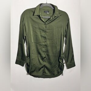 1. State Forest Green Satin Collared Button Up Shirt XS